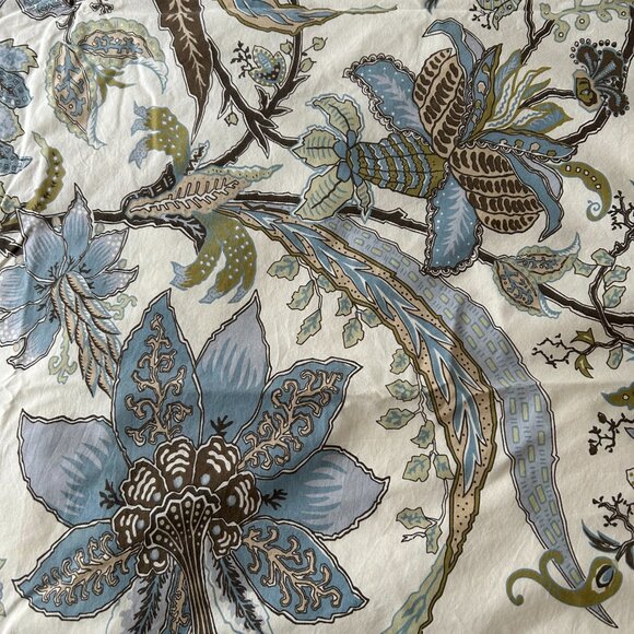 Duvet Cover Queen Size 100% Cotton Blue Cream Gold Floral Reversable - Picture 4 of 8